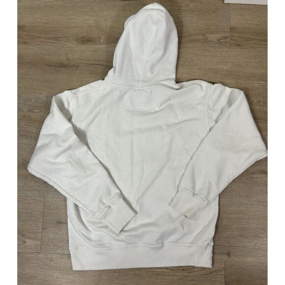 Champion Powerblend Fleece White Grey Chest Logo Pullover Hoodie Size M - Picture 5 of 9